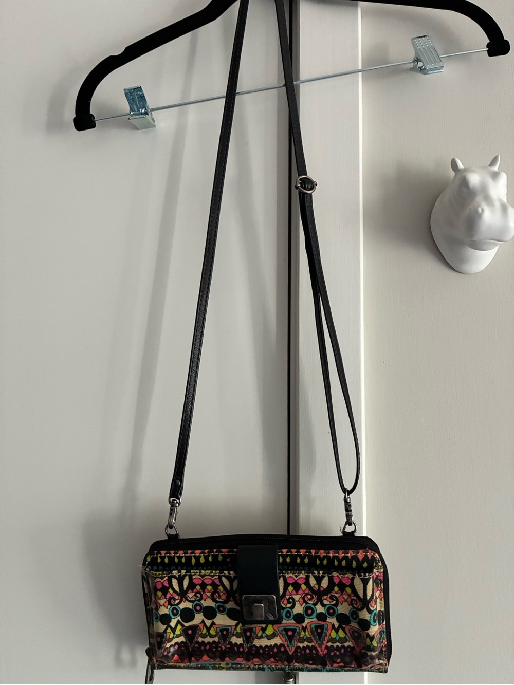Sakroots Multicolor Geometric Crossbody Bag with Black Strap